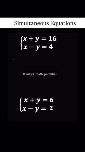 Unlock_math_potential on Instagram: "Simultaneous equations 📚 are a set of two or more algebraic equations with the same unknown variables, requiring you to find a single set of values for those variables that satisfies all equations at the same time. Common methods for solving them include Substitution, Elimination, and Graphing, with elimination involving adding or subtracting equations to cancel out a variable, and substitution rearranging one equation to plug into another. . . #math #mathem