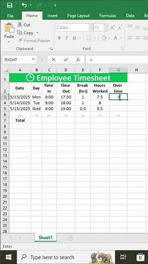 Auto-Calculate Time Worked Minus Break in Excel ⏱️💼 #Shorts