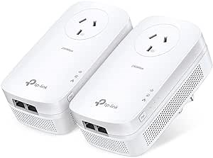 TP-Link TL-PA9020PKIT 2-Port Gigabit Passthrough Powerline Starter Kit, Data Transfer Speed Up to 2000 Mbps, Ideal for HD Video Streaming and Online Gaming