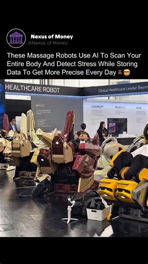 nexus of money on Instagram: "Most massages treat the symptoms. This machine uses data to treat the system. 🤖💆 You are looking at an AI-powered massage robot, a machine that learns your anatomy better than you know it yourself. Sensors map your body's geometry in 3D, while pressure feedback loops detect muscle tension in real-time. The AI analyzes this data to customize the massage pattern instantly, targeting stress points with surgical precision. But the real value isn't just t