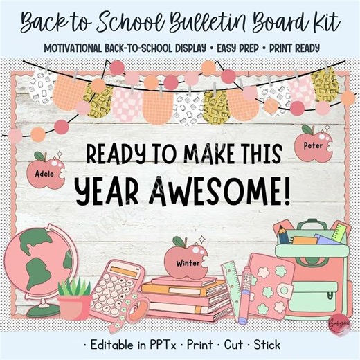 Pastel Back-to-School Supplies Bulletin Board Ideas
