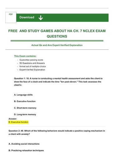 Free and Study Games about HA ch 7 NCLEX Exam Questions