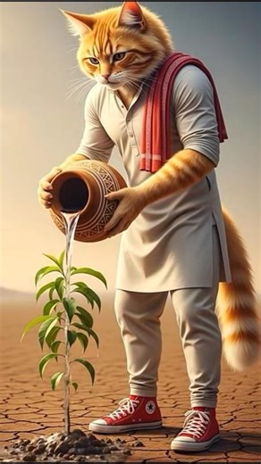 The cat save the peac tree from drying up by watering it😢#cat #peachplant #HM zone