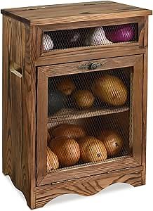 Ikee Design Free Assemble Wooden Countertop Potato and Onion Storage Bin Box,Countertop Cabinet, Wooden Bread Boxes, Potato Storage, Coffee Station, 11.8W x 6.8D x 16H in, Rustic Color