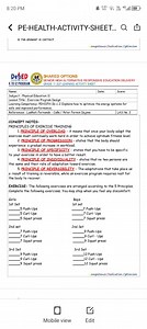 PE-HEALTH-ACTIVITY-SHEET: Principles of Exercise TrainingYou ... | Filo