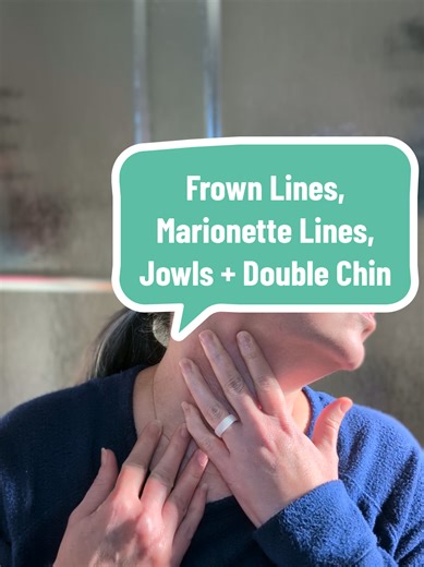Stretching the platysma muscle can target frown lines, marionette lines, jowls, double chin, and more signs of aging. This muscle gets so tight as we sit at computers and on our phones all day. Stretching it will help your posture too! #antiagingtips #antiagingroutine #skincareroutines #momover40 #antiagingskincare