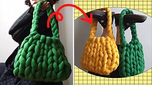 Hand-Knit Chunky Yarn Bag