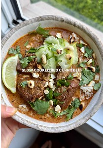 Slow Cooked Red Curry Beef Brothy Rice Bowl recipe