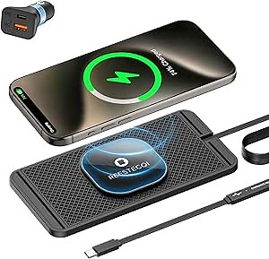 Magnetic Wireless Car Charger Pad, REESTECQI 15W Wireless Charging Pad for Magsafe Charger Wireless Charger for Car Non Slip Type C with 40W Car Charger for iPhone 17/16/15/14/13/12 (1M Cable)