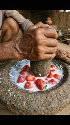 Mixing a strawberry in milk #youtubeshorts #food #citrusjuice #asmr