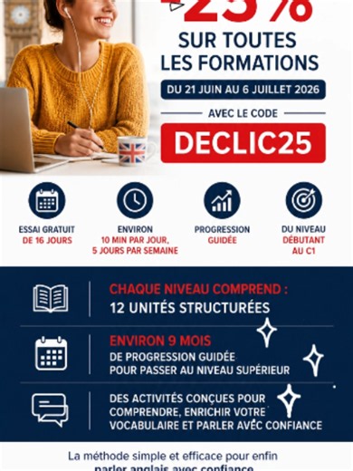 Déclic Anglais promo 2026 : -25% sur toutes les formations
