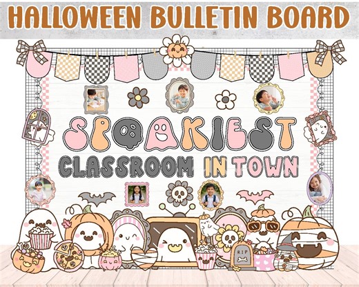 Cutesy Halloween Bulletin Board | October Classroom Kit | Spooky Door Decor