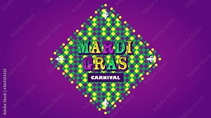 Mardi Gras carnival text with colorful feathers