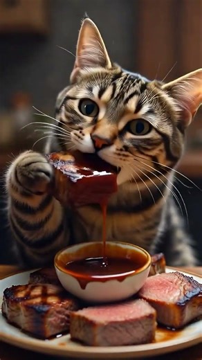 Cat eating steak ASMR 🥩 #cat #steak #asmr #asmrsounds