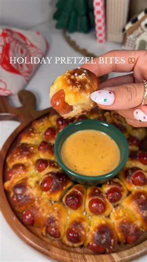 MaKayla Kim Thomas on Instagram: "pretzel dog bites are substantially better than your standard pigs in a blanket and SO easy too 👏🏼 my family eats these up!! Merry Christmas to you and yours ❤️🎄 Lots of crowd pleasers in my holiday cookbook! Available at makaylathomas .com #holidayrecipes #holidayappetizer #christmasrecipe #easyappetizers"