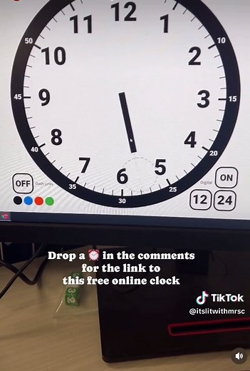 This FREE online interactive clock is the perfect way to teach and practice telling time with your students! Look up interactive clock by Toy Theater and try it with your class today! #time #tellingtime #teacher #math #mathteacher #primaryteacher #teachersoftiktok #teachertiktok #teachertips #classroom #educator #firstgrade #texasteacher