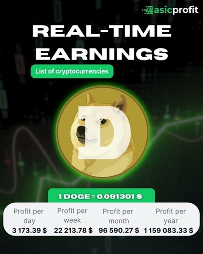 Dogecoin (DOGE) Mining Profitability: Real-Time Earnings & Income Insights #asicprofit