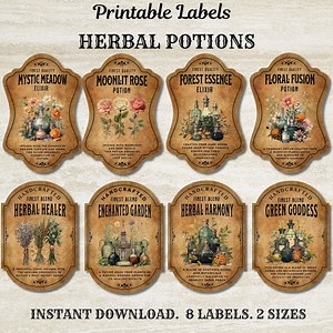 Herbal Potion Labels Printable, Herbal Apothecary Labels, Herbs Potion Labels, Witch Potion Labels, Potion Bottle Labels Printable, Vintage - Etsy