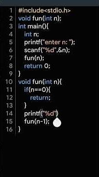 Learn C Recursion: Print numbers from n to 1. Easy code! #CProgramming #Recursion #Coding