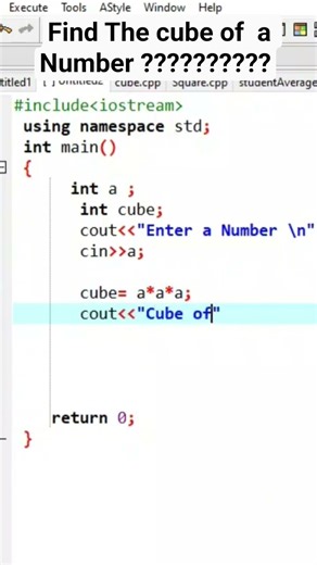 Find the cube of a Number #cube #maths #programming #c++language #viralshort #subscribemychannell