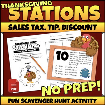 Math Task Cards Consumer Math Percent Word Problems Thanksgiving Activity