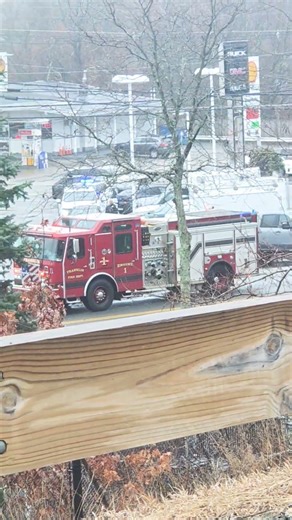 Fire Department and multiple police cruisers responding to a crash inside of a car dealership