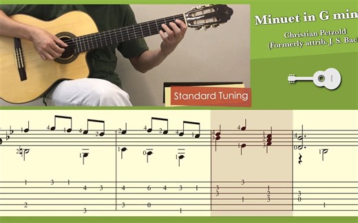 Minuet in G minor (BWV Anh. 115) _ Petzold [“J. S. Bach”] (Guitar) [Notation + T