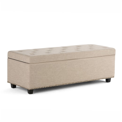 Simpli Home Hamilton 48"W Upholstered Linen-Look Fabric Transitional Rectangular Lift-Up Storage Ottoman Bench with Nailhead Trim & Reviews | Wayfair
