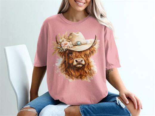 Floral Cowboy Cow T-shirt, Western Boho Style - Etsy