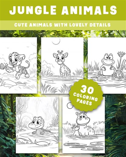 Jungle Animals Coloring Book PDF | Printable Coloring Pages for Kids | Cute Animal Activity Book