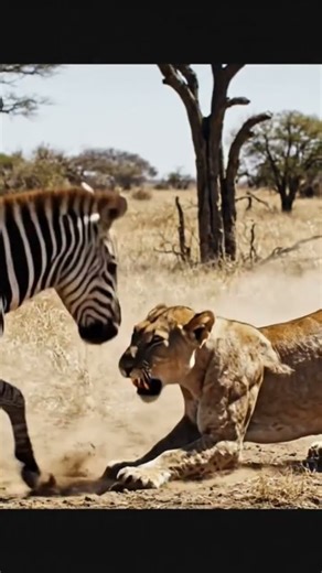 lion and zebra fight