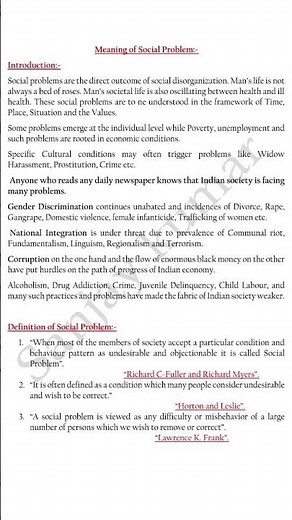 Meaning, Definition and characteristics of Social problems Semester 3rd Notes ##basociology