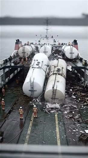 Two Massive Tanks Fall on Ship Deck #accident