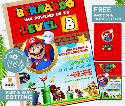 Super Mario Birthday Invitation | Printable Mario Kart Invite (digital Download) - Etsy
