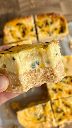 Passion fruit slice 💛 Recipe (serves 10) Base: 250g scotch finger biscuits 130g butter, melted 1/2 cup desiccated coconut Topping: 395g condensed milk 170g passion fruit pulp 1tbsp lemon juice Method: 1. Preheat oven to 180°c and line a loaf tin 2. Using a blender, crush up your biscuits and add them to a bowl. (If you don’t have a blender, put them in a zip lock bag and crush them with a rolling pin) 3. Add the coconut and butter to the biscuits and mix. Place into the lined tin and press down
