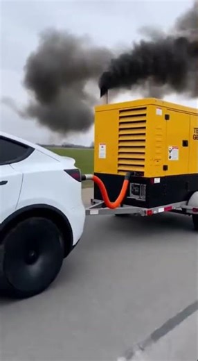 Tesla “Charging” While Driving… With a Diesel Generator (Satire) EV Charging Hack?
