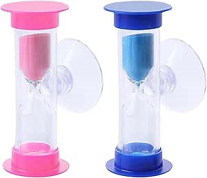 2 Minute Hourglass Sand Timer with Suction Cup -Set of 2 Small, Unbreakable Blue Sand Clock Timer 2 min, Plastic Pink Mini Sand Watch, Rotatable Reloj De Arena for Adult Toothbrush