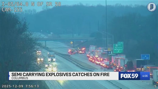 Semi hauling military ammunition catches fire, closes I-65 for 7 hours