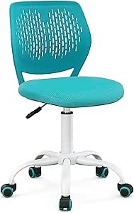 Giantex Kids Desk Chair, Children Armless Study Chair with Adjustable Height, Ergonomic Kids Computer Seat with Wheels, Rolling Swivel Mesh Task Desk Chair for Girls Boys Teens, Turquoise