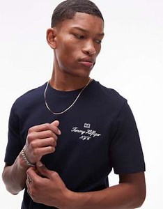 Tommy Hilfiger script T-shirt in navy | ASOS