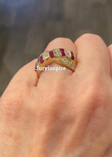 4ctw Emerald Cut Ruby & White Sapphire Crossover Pave Set Band Ring