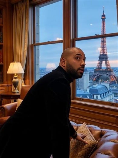 Looking Out the Window at Paris with a Clear View of the Eiffel Tower