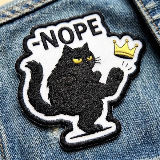 Grumpy Black Cat Nope Embroidered Patch Funny Introvert Sassy Animal Applique Iron on Decal for Denim Jacket Backpack - Etsy