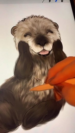 Drawing a Baby Otter with My Cat | Digital Art TikTok Video