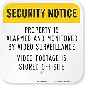 SmartSign 12" x 12" 'Security Notice - Property Is Alarmed/Monitored By Video Surveillance' Metal Sign, 63 mil Aluminum, 3M Laminated Engineer Grade Reflective, Yellow, Black/White, USA-Made