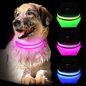Light Up Dog Collar, Glow Dog Collar Rechargeable,Super Bright Lighted Dog Collars for Large Medium Small Dogs with 1000 Feet of Visibility,Pink Dog Collar Lights for Night Walking