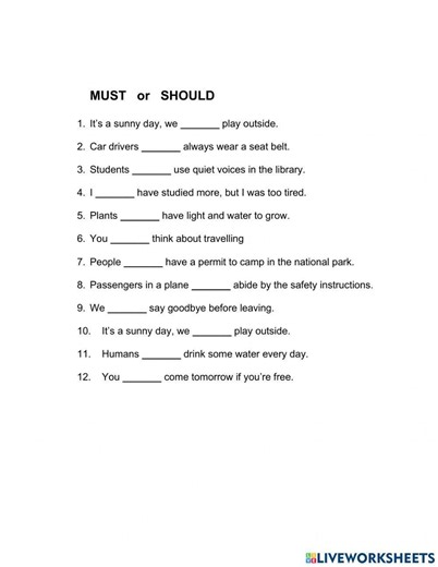 MUST or SHOULD worksheet