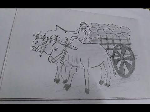 How to Draw Bullock Cart with Farmer Step by Step||Pencil Sketch