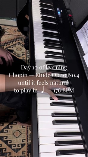 Day 10 — Chopin Étude Op.10 No.4 | Dotted Rhythm Today’s work was focused entirely on dotted rhythm practice, following the advice of many of you who watched yesterday’s video — thank you for that. I isolated small passages, worked hands separately, and then put both hands together. I’m still practicing slowly, even though I played a bit faster here so the video wouldn’t be too long. These rhythmic patterns don’t feel natural yet. My brain says yes, but my fingers keep saying no. I’m trying to p