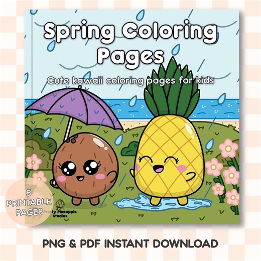 Spring Coloring Pages Printable | Kawaii Coloring Book for Kids | Cute Preschool Coloring Sheets PDF | Rainy Day Activity - Etsy